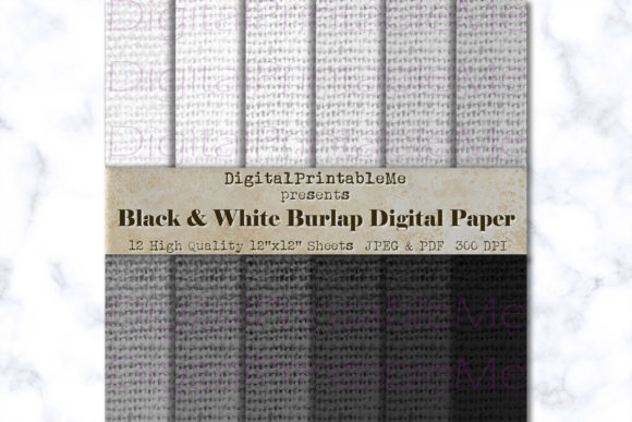 Black Gray White Burlap Digital Paper for Creative Projects