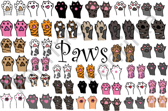 Hand Drawn Colorful Cat Paws Bundle