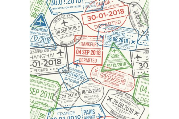 Travel Visa Airport Stamps Seamless Pattern for Creative and Professional Use